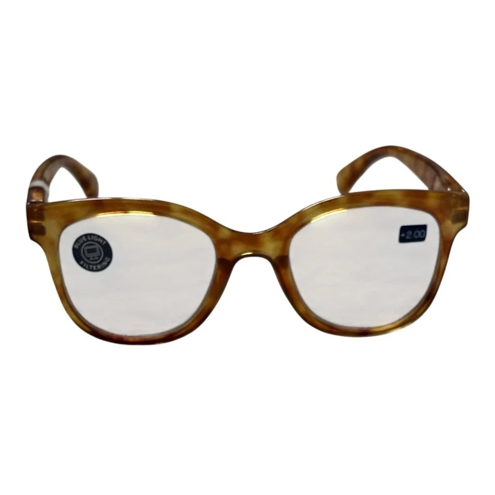 Peepers Grandview Focus Readers +2.00 Blue Light Filtering Honey Tortoise Square
